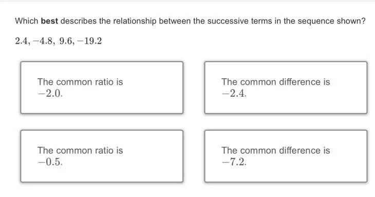 which best describes the relationship between the successive terms in t…