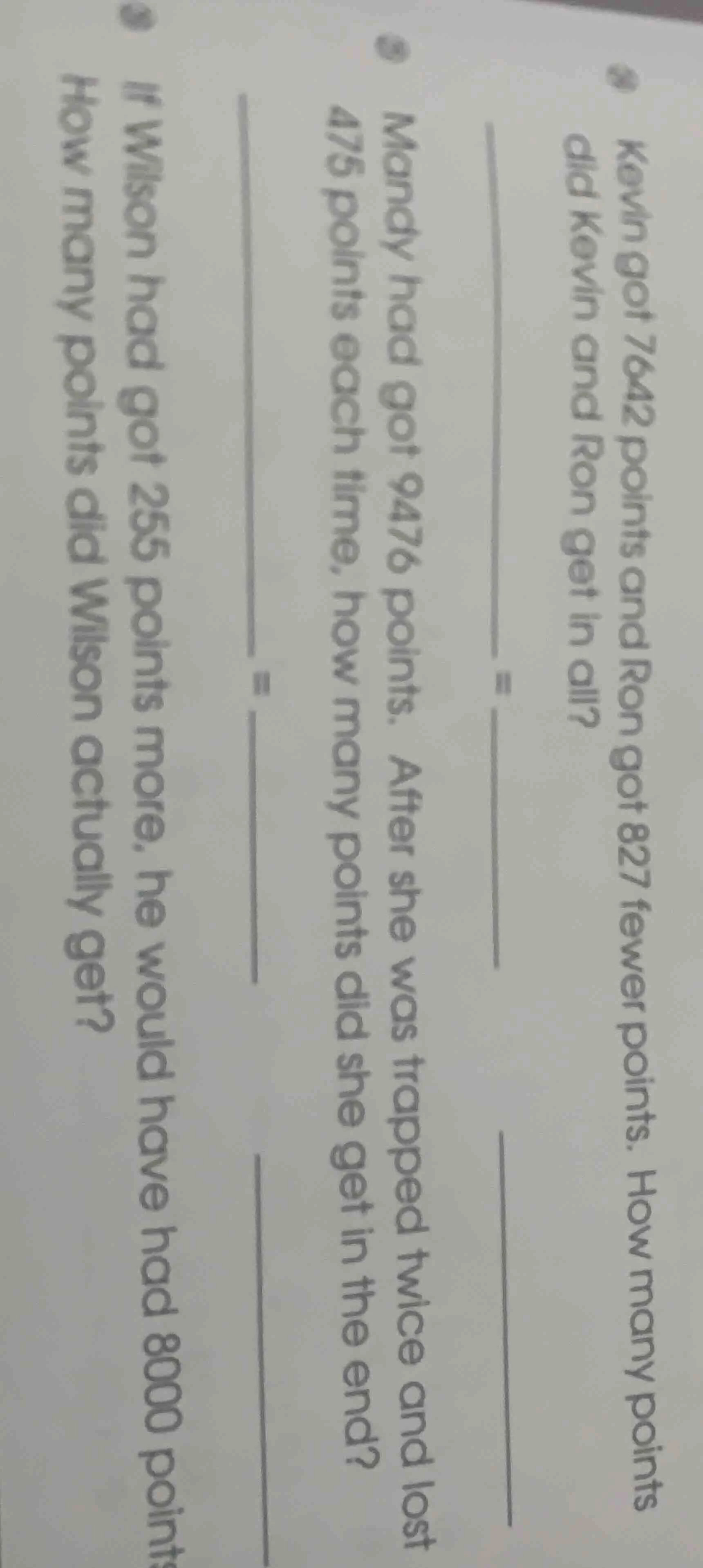 kevin got 7642 points and ron got 827 fewer points. how many points did…