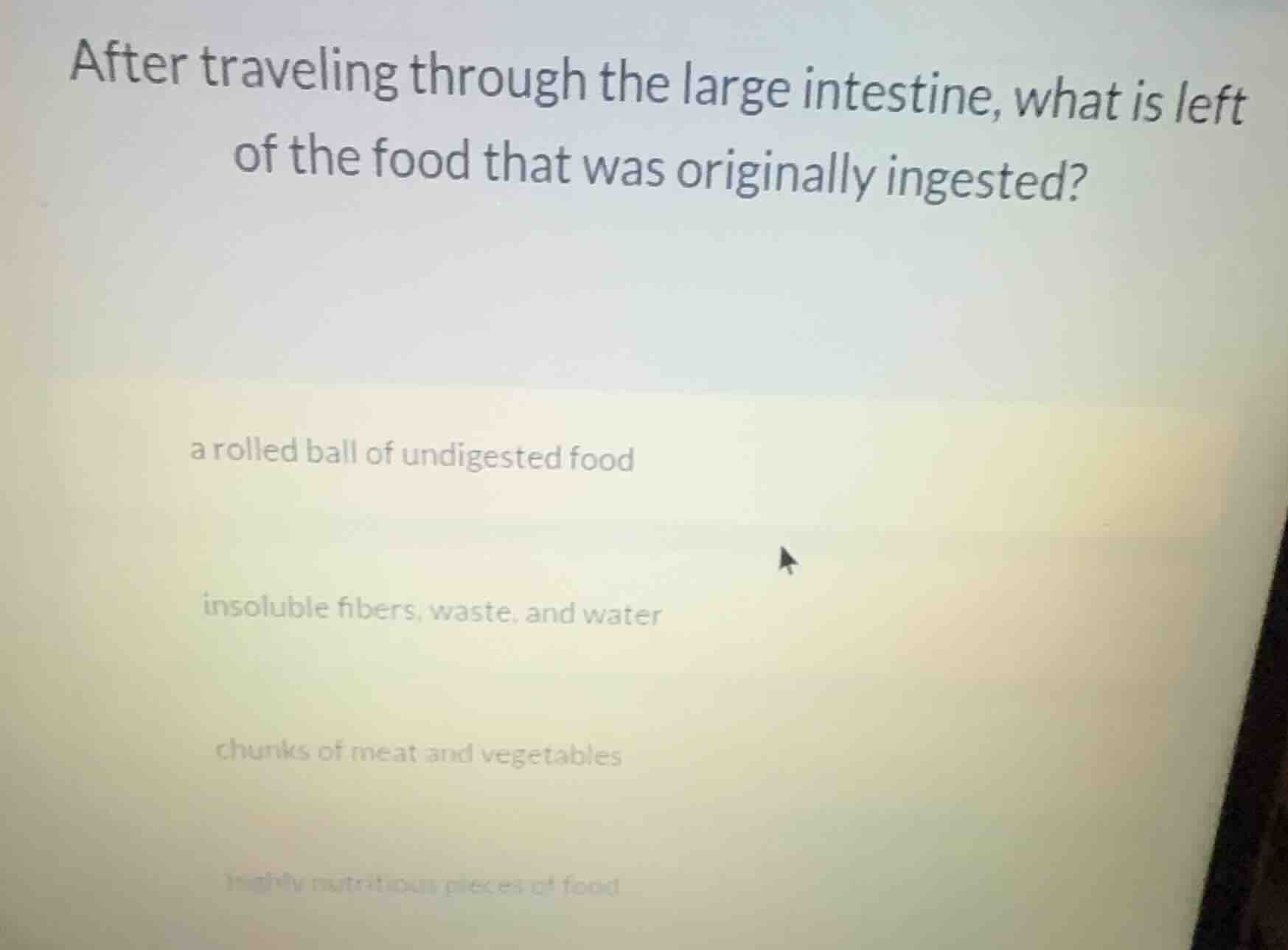 after traveling through the large intestine, what is left of the food t…