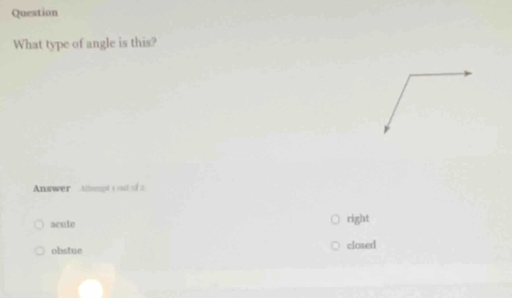 question what type of angle is this? angle diagram answer attempt 1 out…