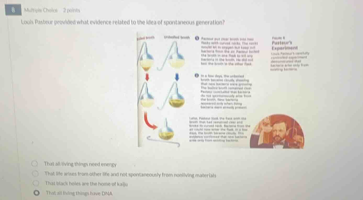 multiple choice 2 points louis pasteur provided what evidence related t…