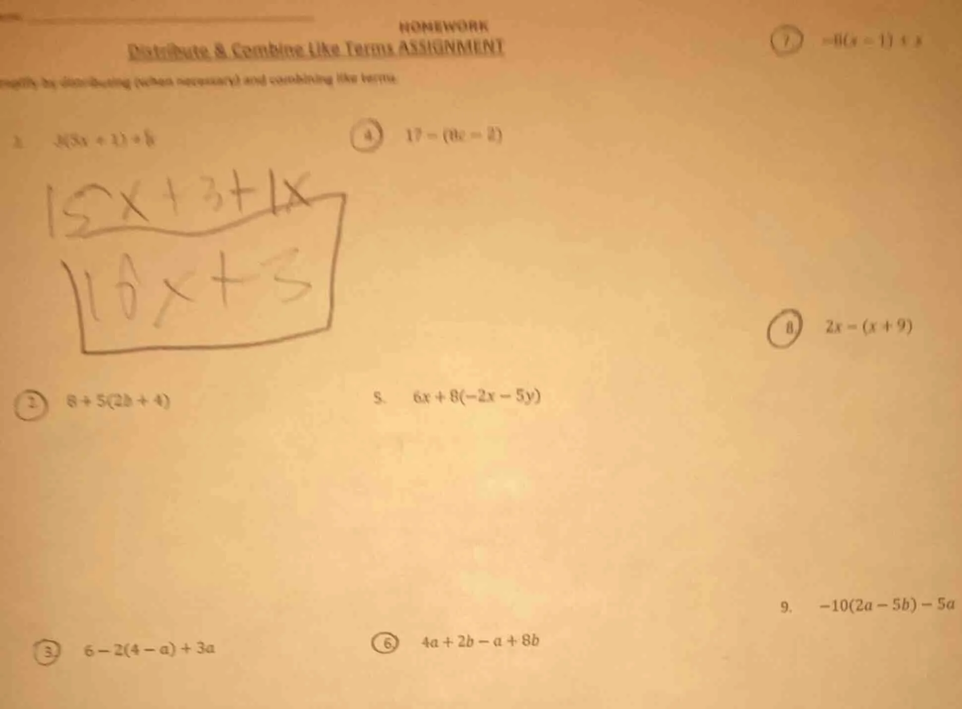 homework distribute & combine like terms assignment simplify by distrib…