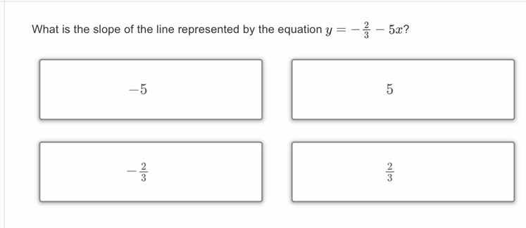 what is the slope of the line represented by the equation $y = -\frac{2…