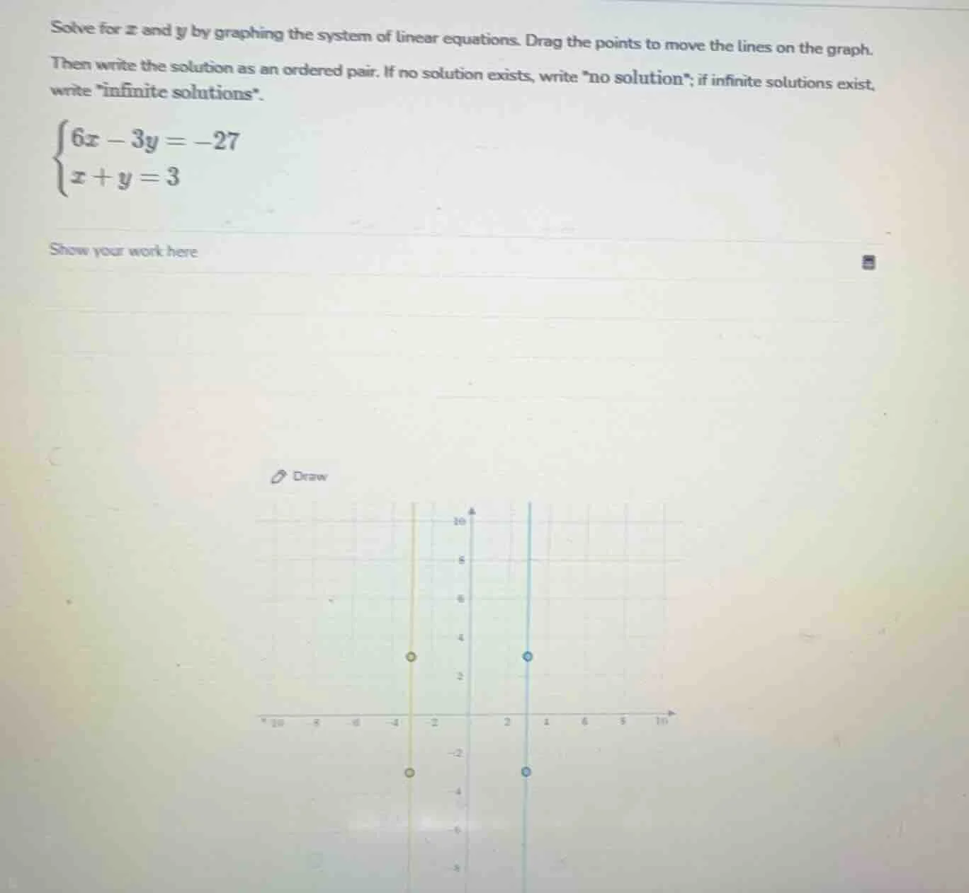 solve for x and y by graphing the system of linear equations. drag the …
