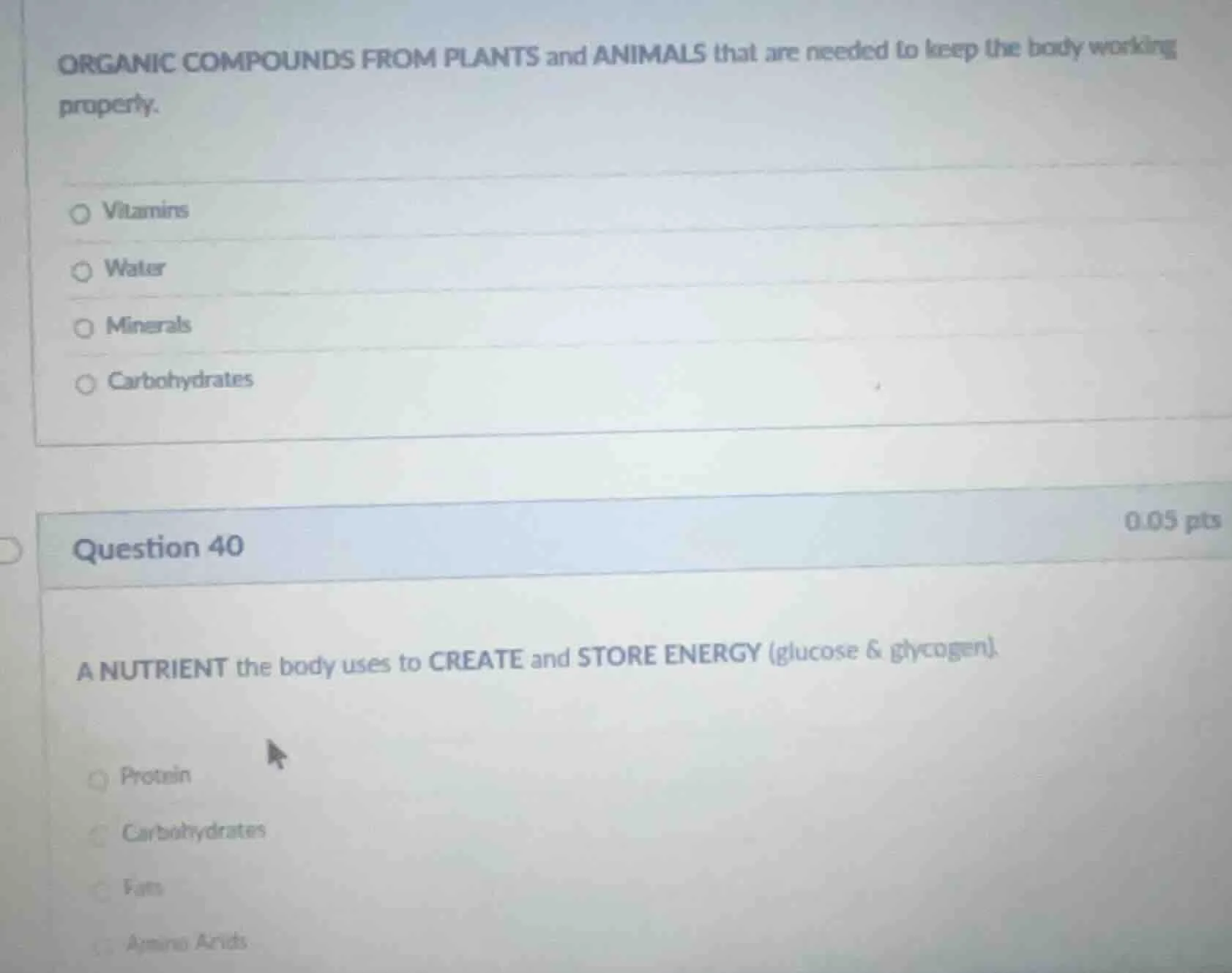 organic compounds from plants and animals that are needed to keep the b…