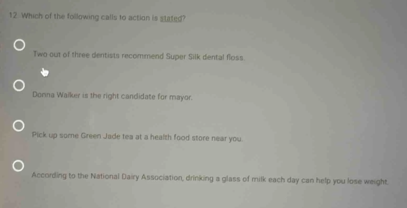 12 which of the following calls to action is stated? two out of three d…