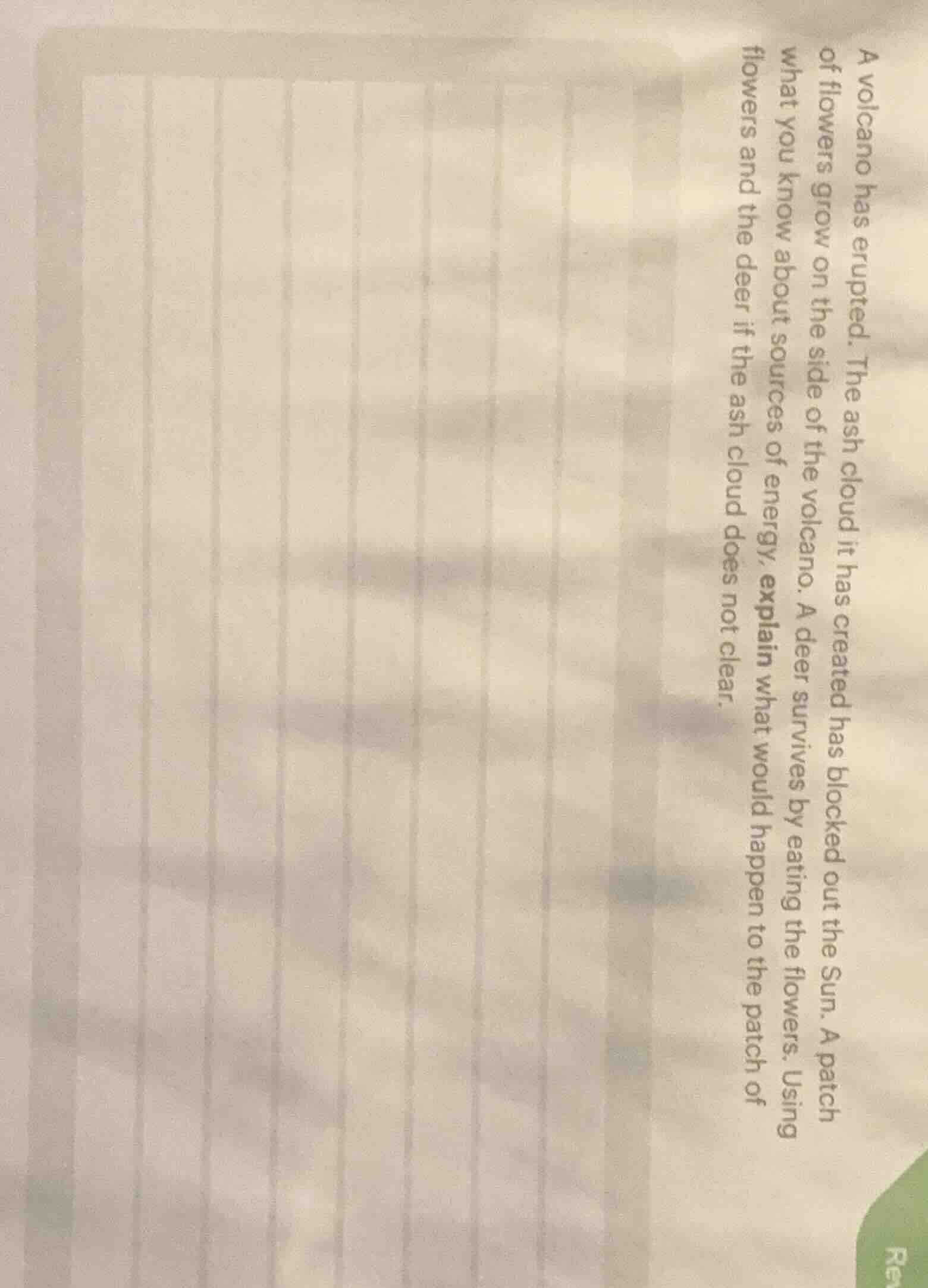 a volcano has erupted. the ash cloud it has created has blocked out the…