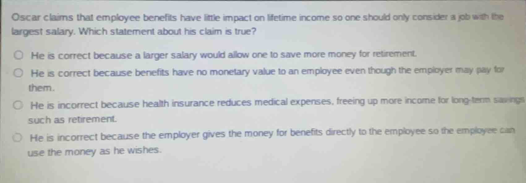 oscar claims that employee benefits have little impact on lifetime inco…