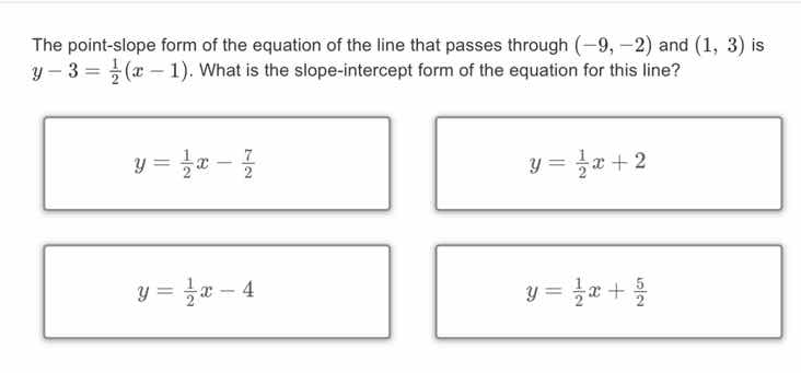 the point - slope form of the equation of the line that passes through …