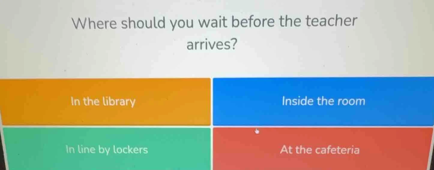 where should you wait before the teacher arrives? in the library inside…
