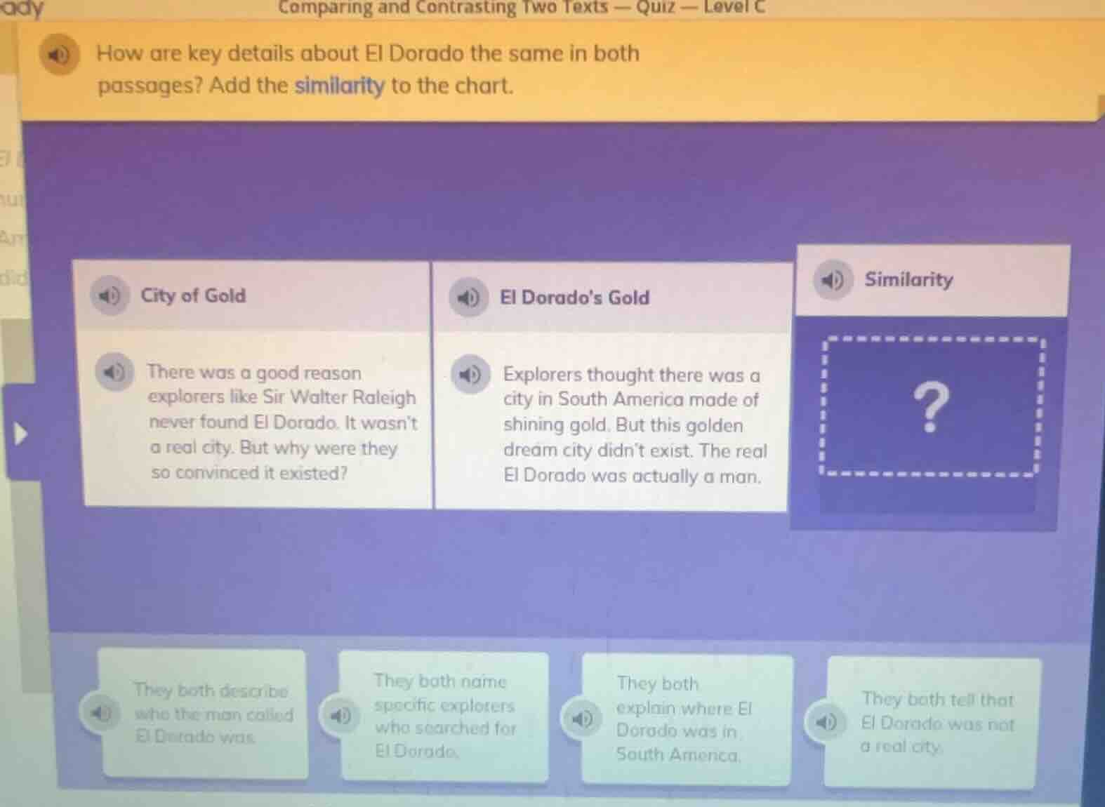 comparing and contrasting two texts — quiz — level c how are key detail…