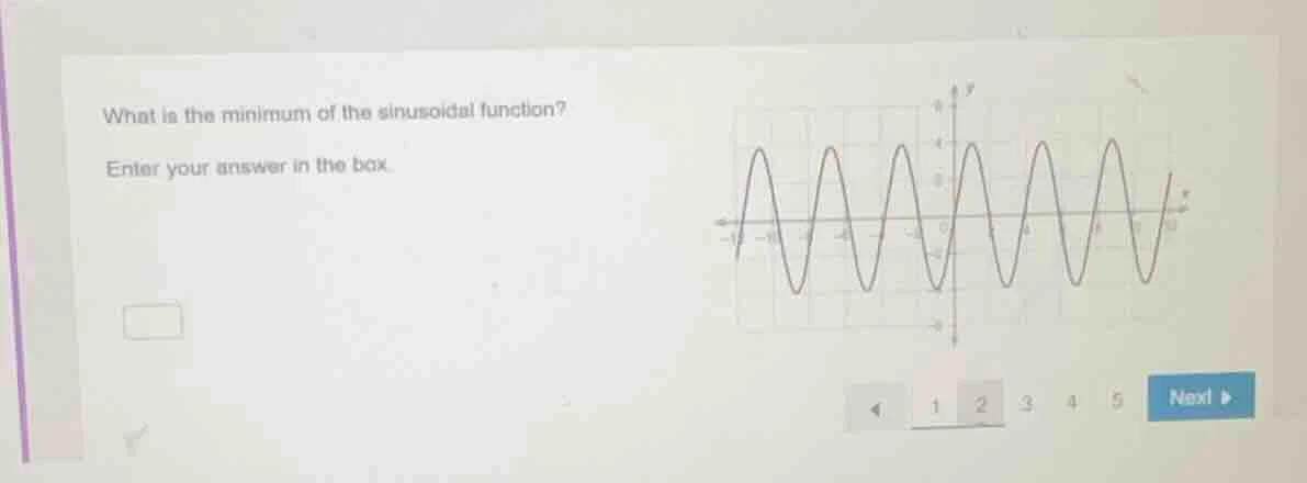 what is the minimum of the sinusoidal function? enter your answer in th…