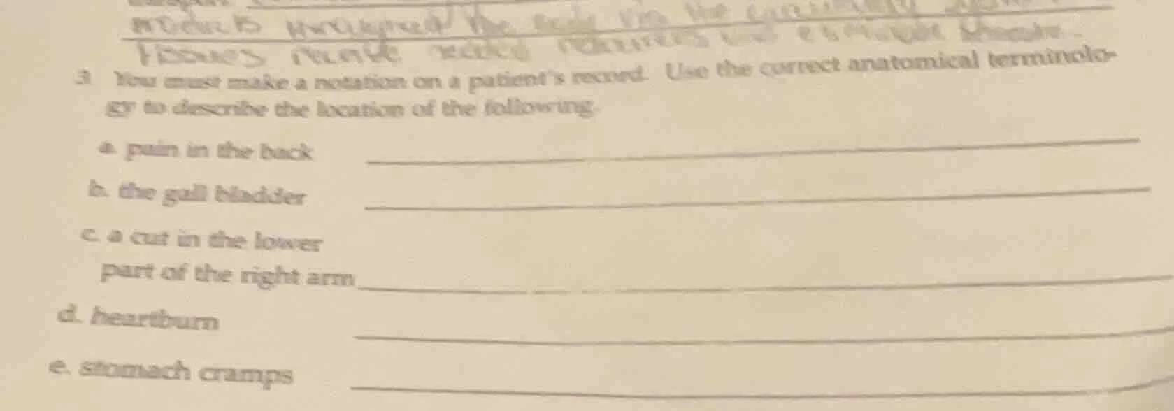 3. you must make a notation on a patient’s record. use the correct anat…
