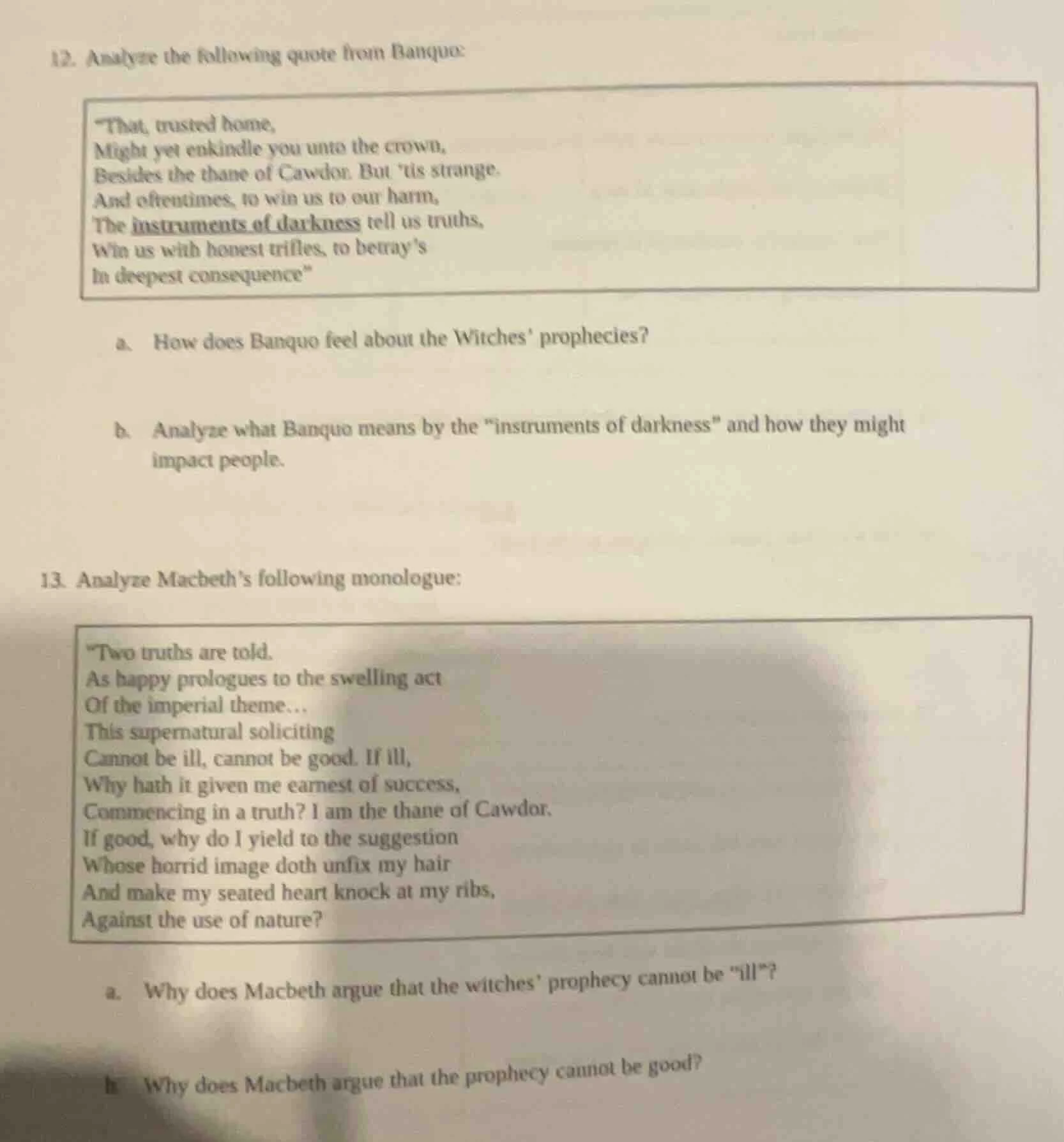 12. analyze the following quote from banquo: \that, trusted home, might…