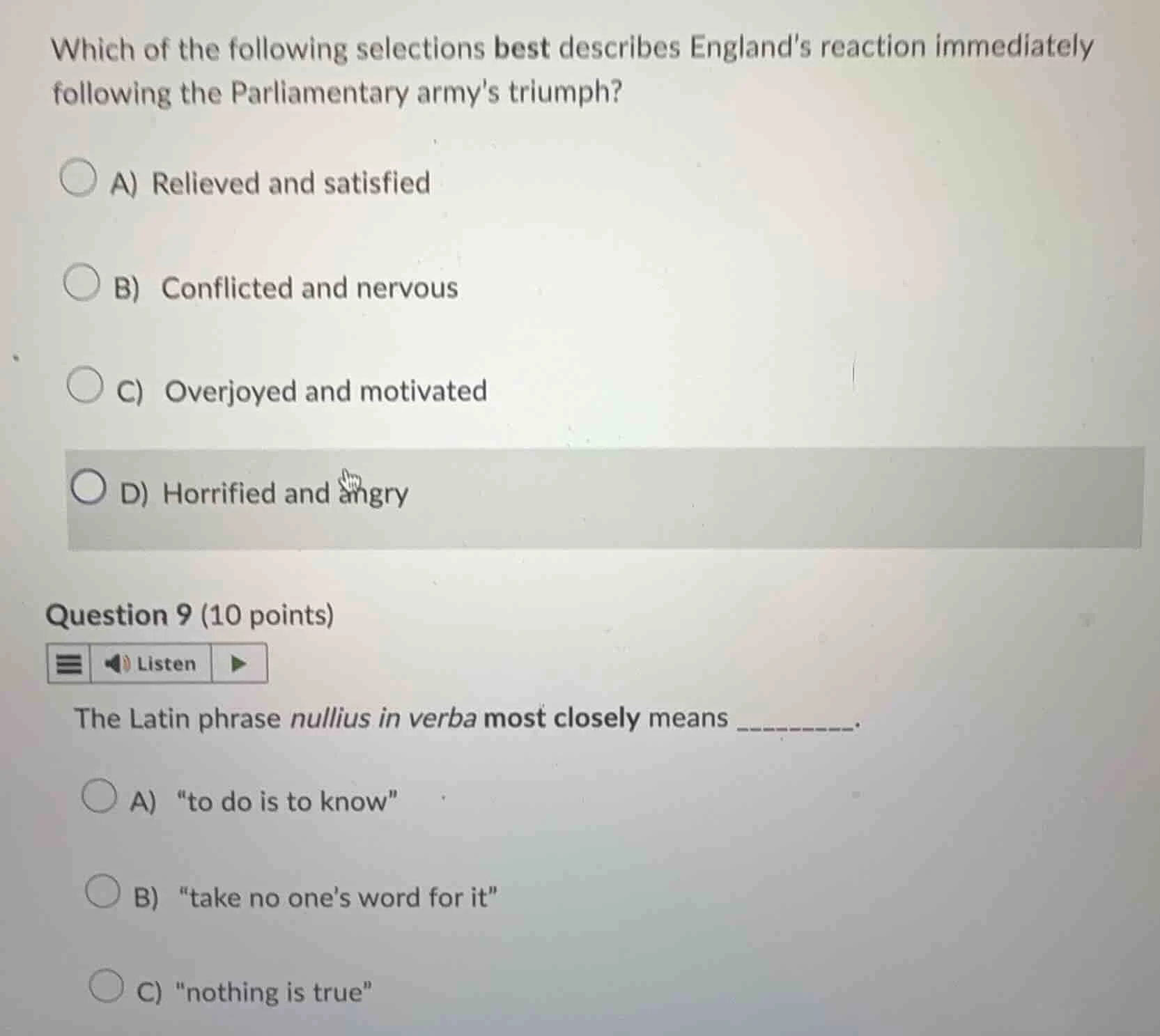 which of the following selections best describes england’s reaction imm…