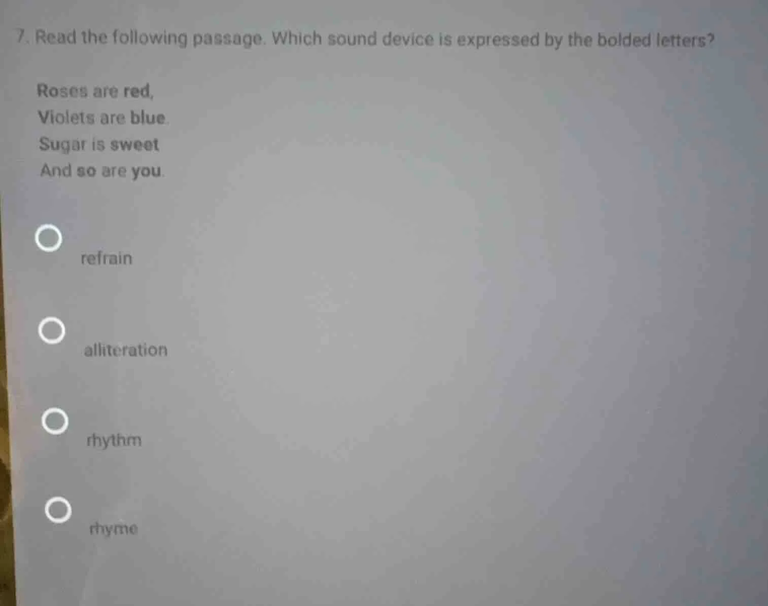 7. read the following passage. which sound device is expressed by the b…