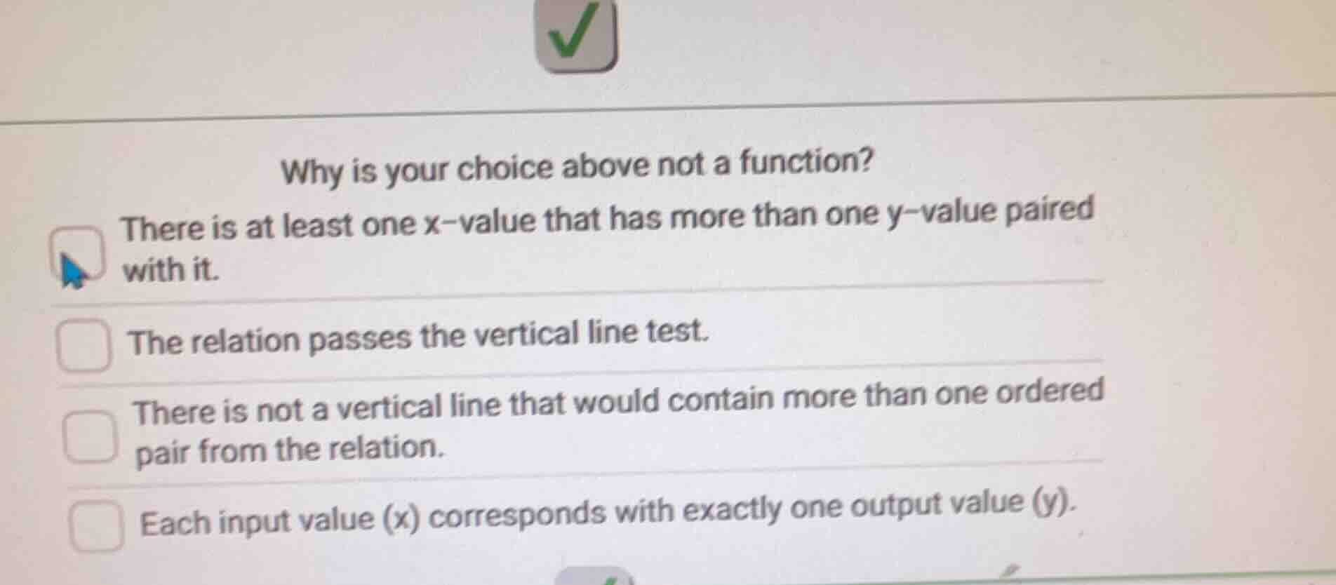 why is your choice above not a function? there is at least one x-value …