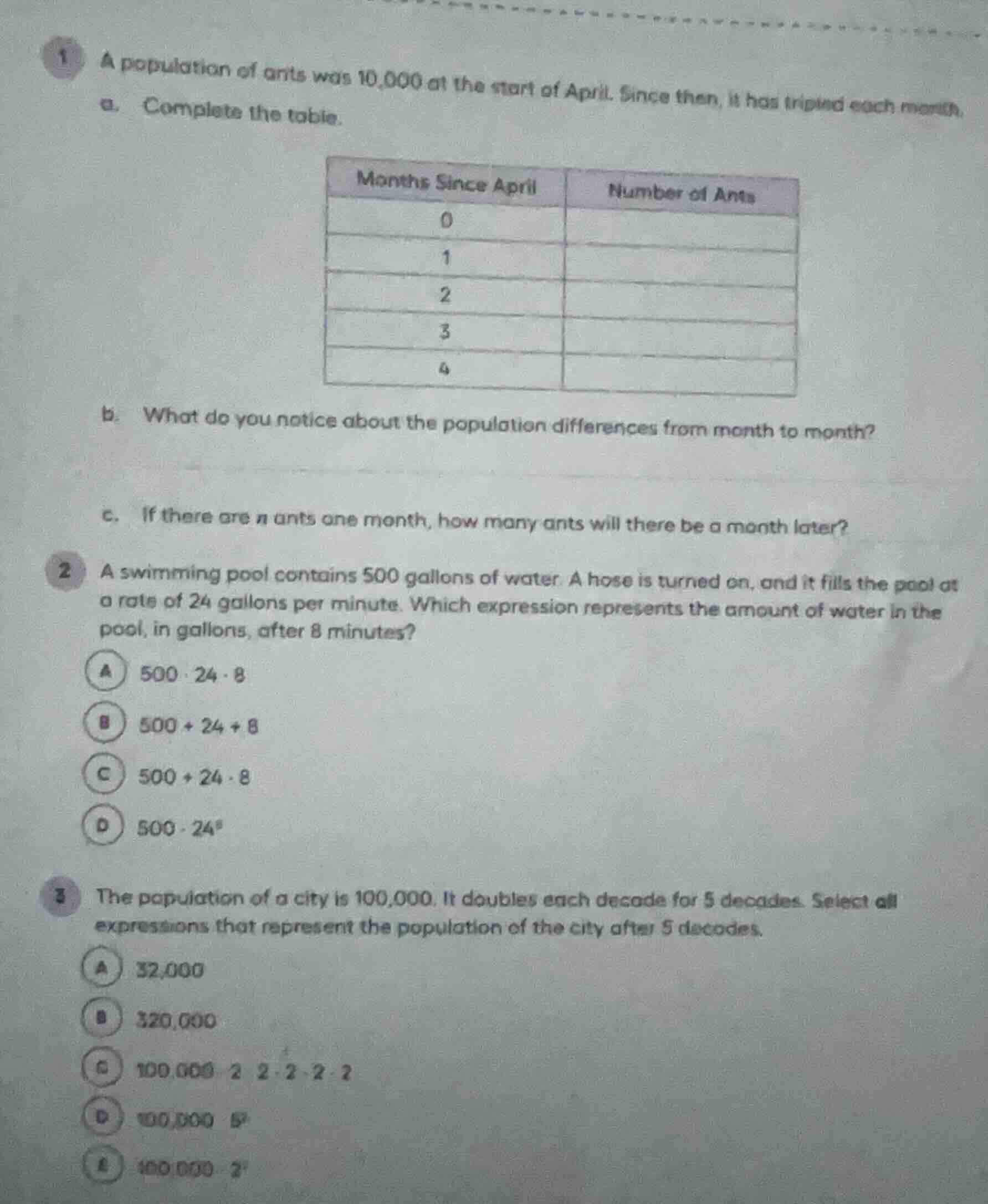 1 a population of ants was 10,000 at the start of april. since then, it…
