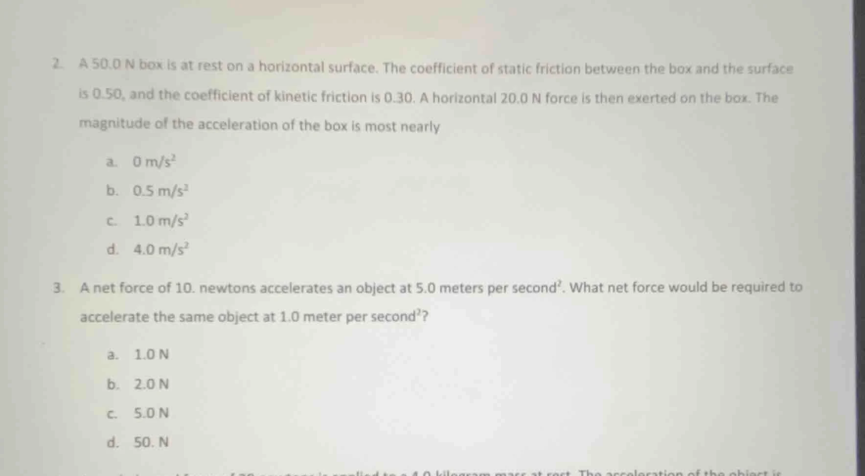 2. a 50.0 n box is at rest on a horizontal surface. the coefficient of …