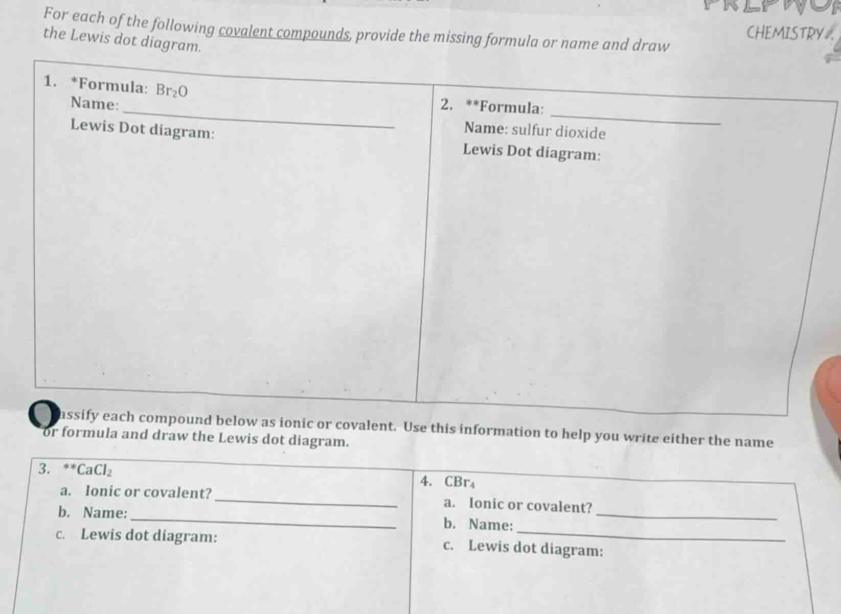 for each of the following covalent compounds, provide the missing formu…