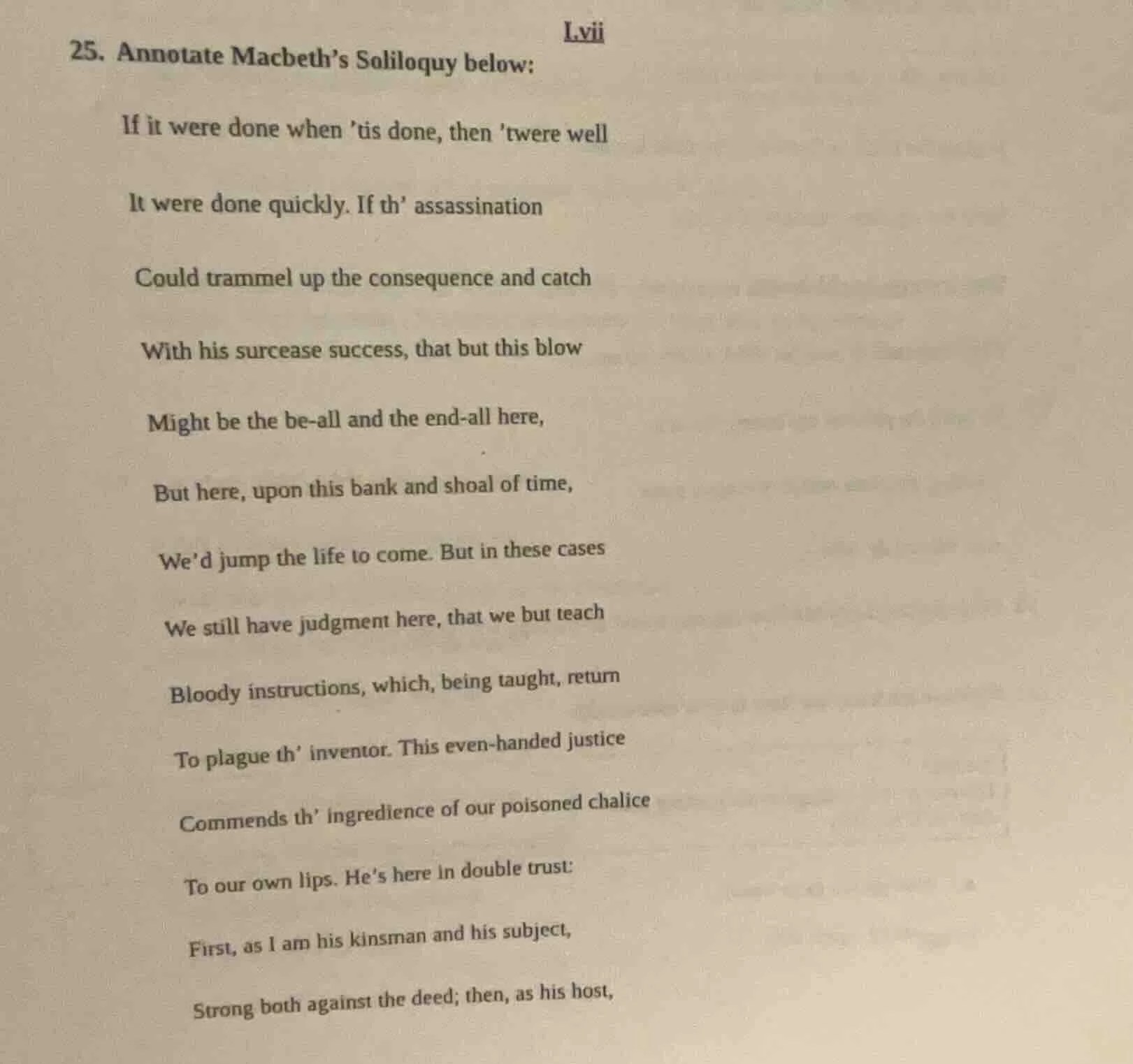 25. annotate macbeth’s soliloquy below: if it were done when ’tis done,…
