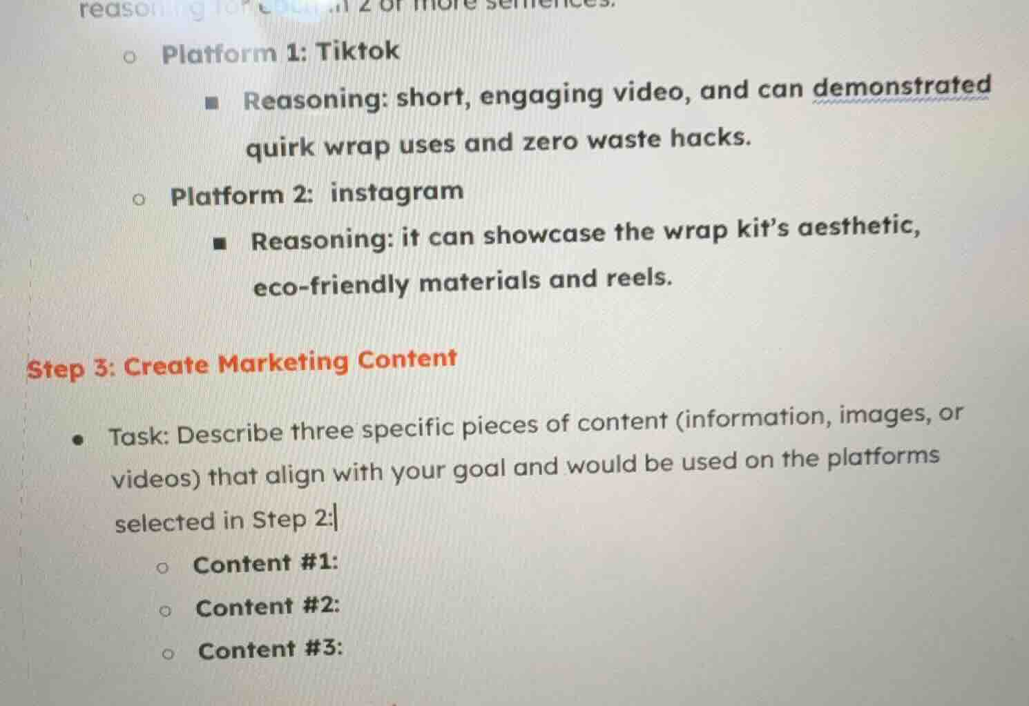 reasoning for 2 or more sentences. - platform 1: tiktok - reasoning: sh…