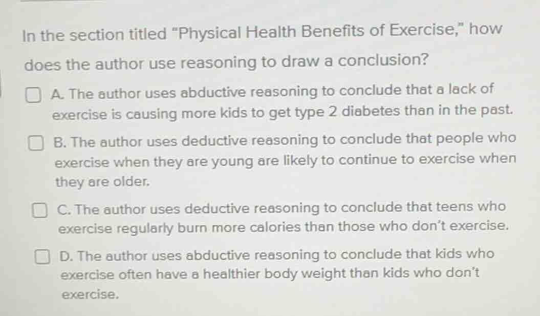in the section titled \physical health benefits of exercise,\ how does …