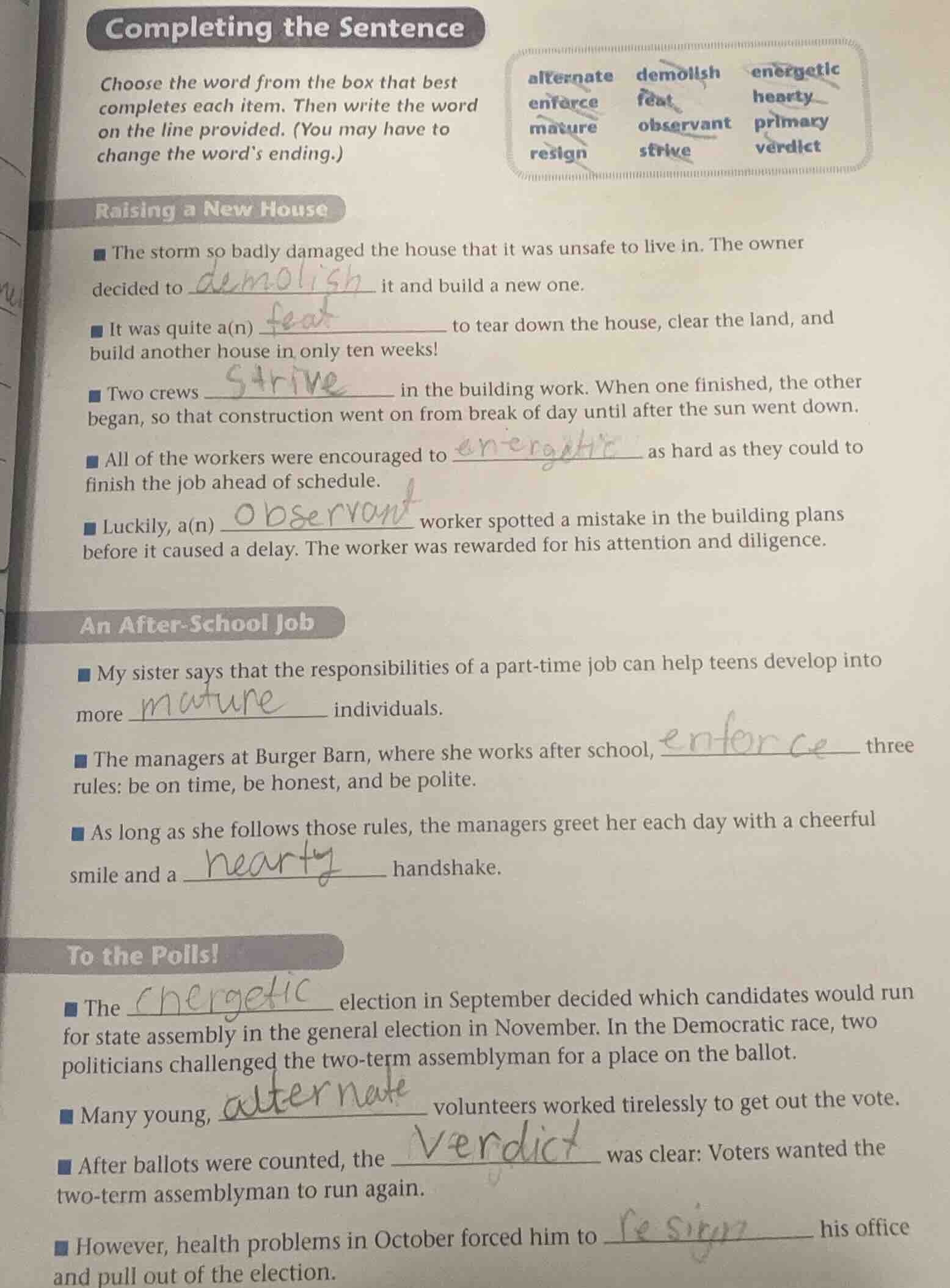 completing the sentence choose the word from the box that best complete…