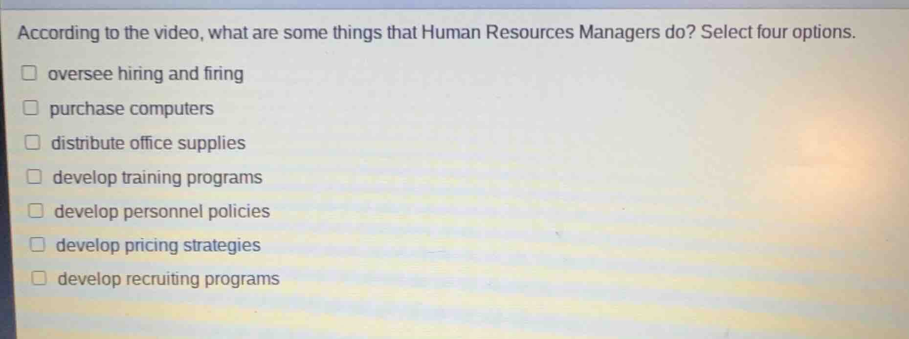 according to the video, what are some things that human resources manag…