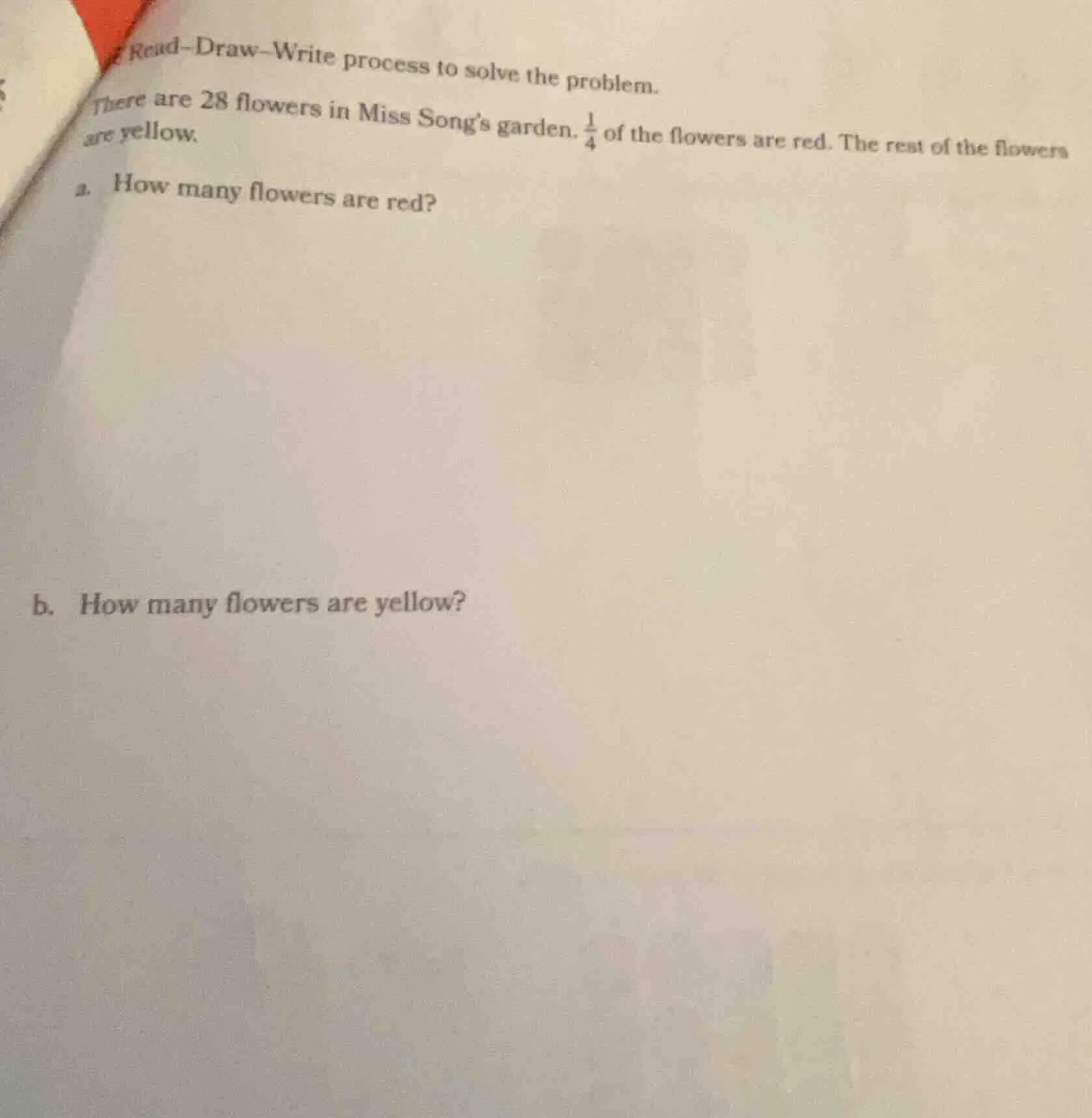 read-draw-write process to solve the problem. there are 28 flowers in m…
