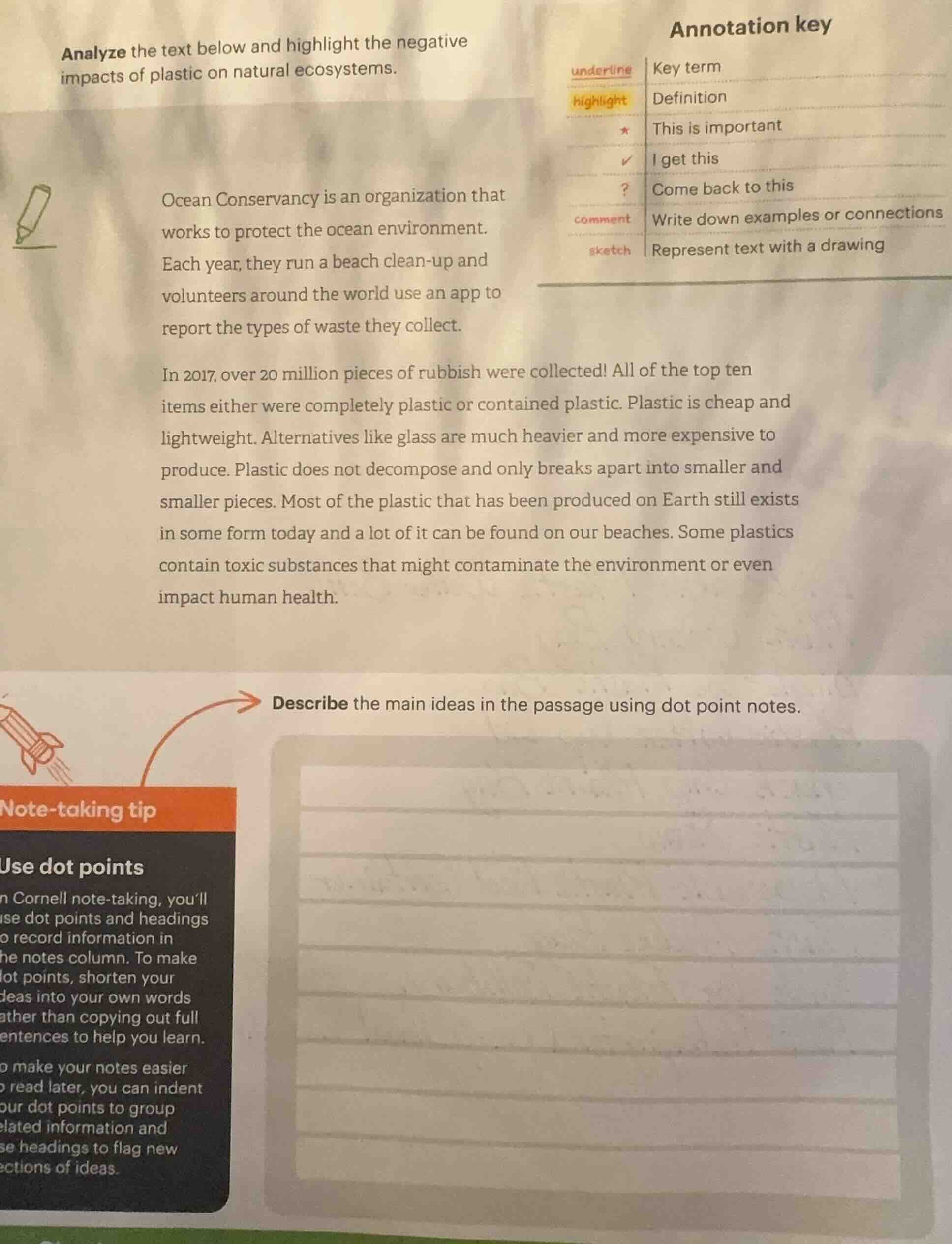 analyze the text below and highlight the negative impacts of plastic on…