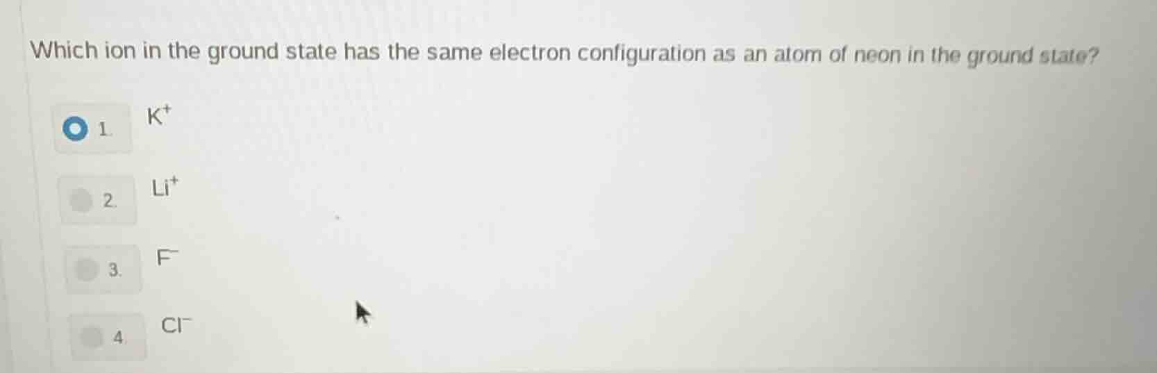 which ion in the ground state has the same electron configuration as an…