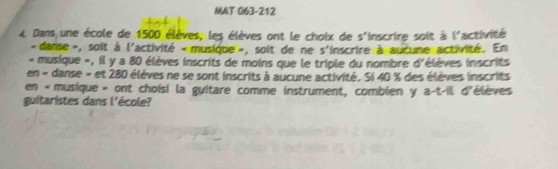 mat 063-212 4. dans une école de 1500 élèves, les élèves ont le choix d…
