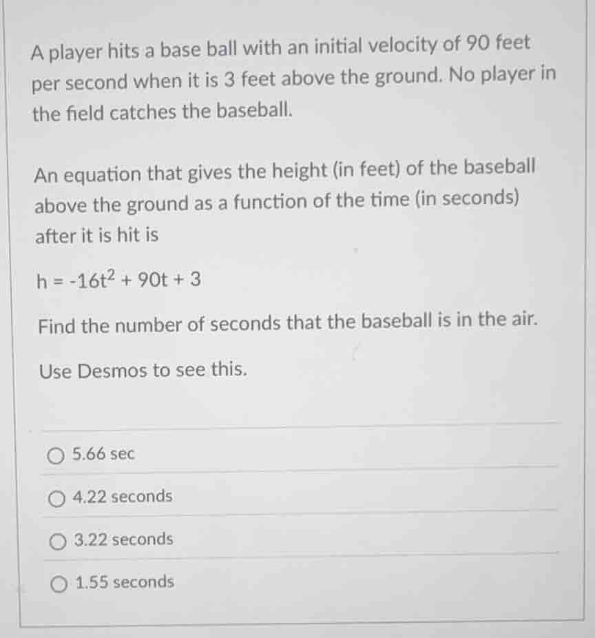 a player hits a base ball with an initial velocity of 90 feet per secon…