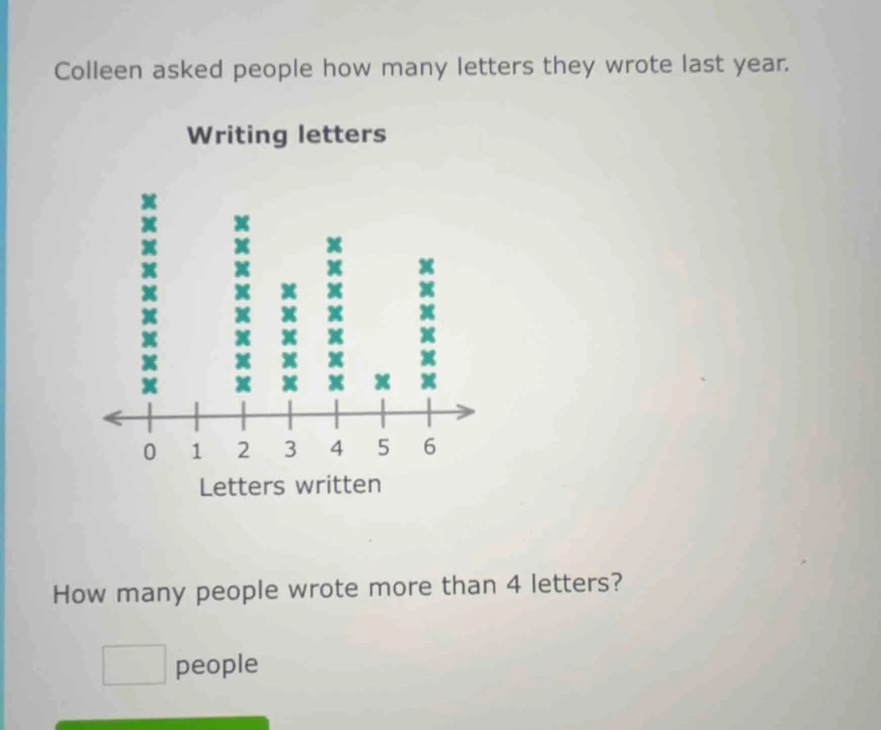 colleen asked people how many letters they wrote last year. writing let…