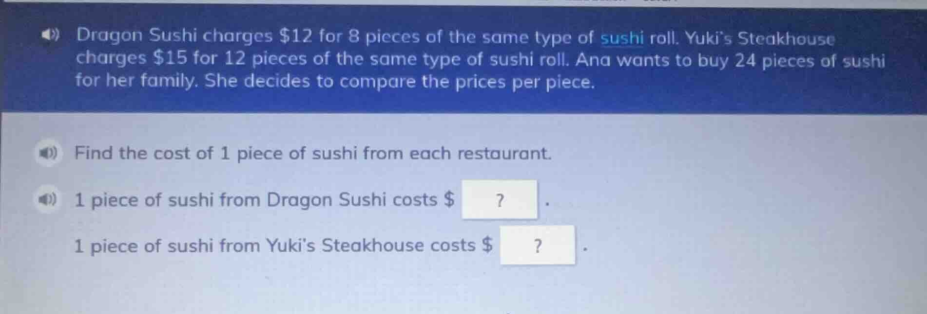 dragon sushi charges $12 for 8 pieces of the same type of sushi roll. y…