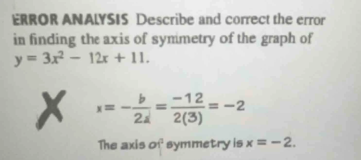 error analysis describe and correct the error in finding the axis of sy…