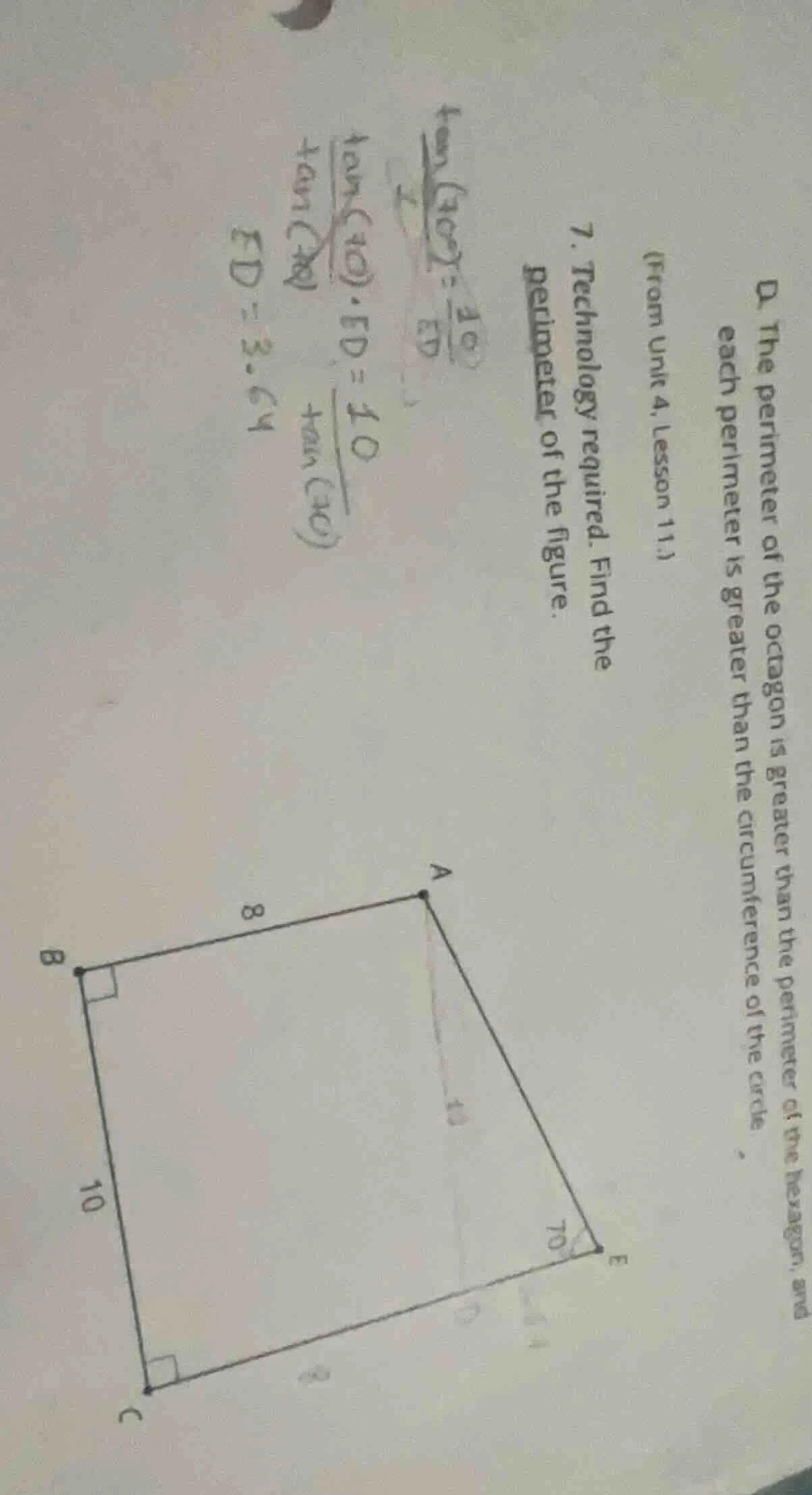 7. technology required. find the perimeter of the figure. (from unit 4,…