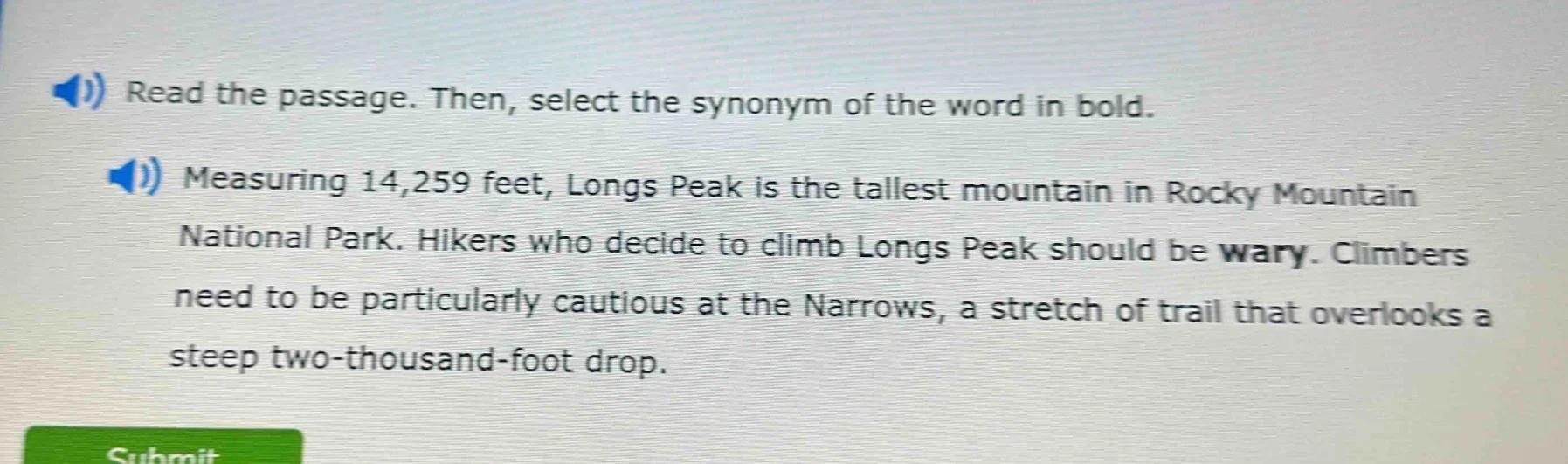 read the passage. then, select the synonym of the word in bold. measuri…