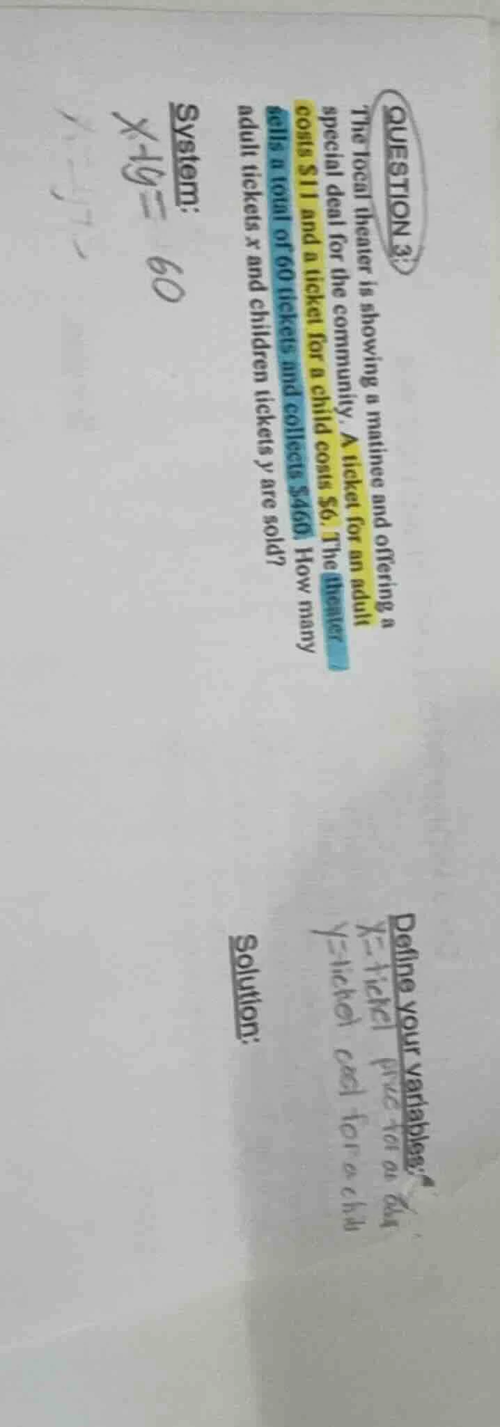 question 3: the local theater is showing a matinee and offering a speci…