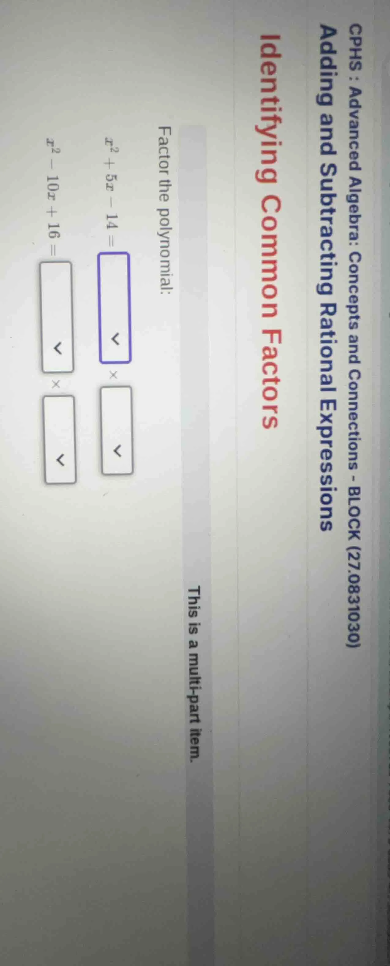 cphs : advanced algebra: concepts and connections - block (27.0831030) …