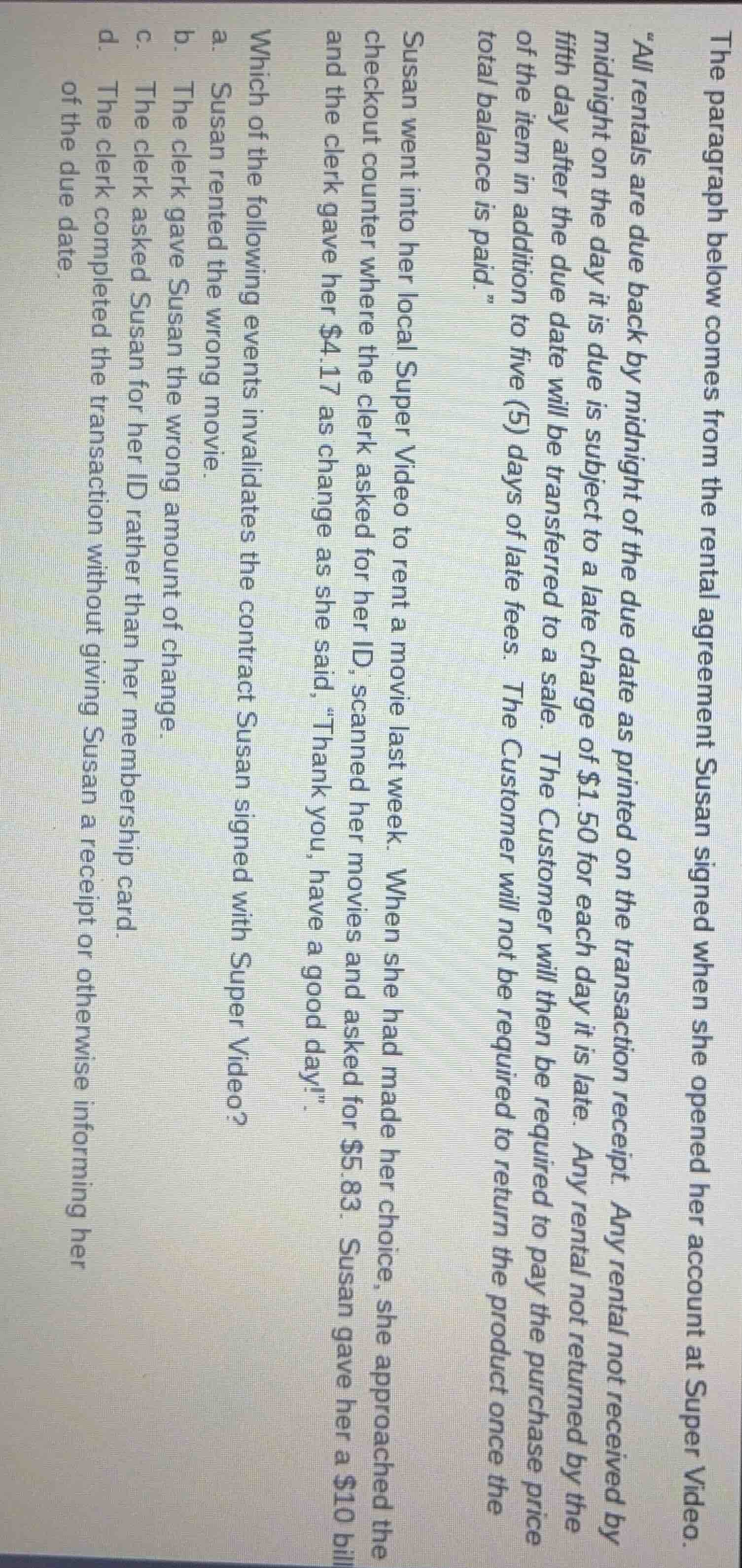 the paragraph below comes from the rental agreement susan signed when s…