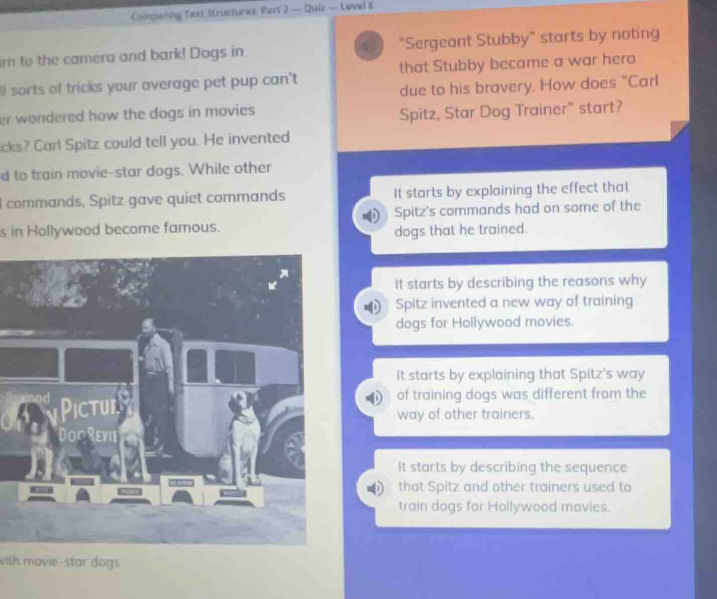 “sergeant stubby” starts by noting that stubby became a war hero due to…