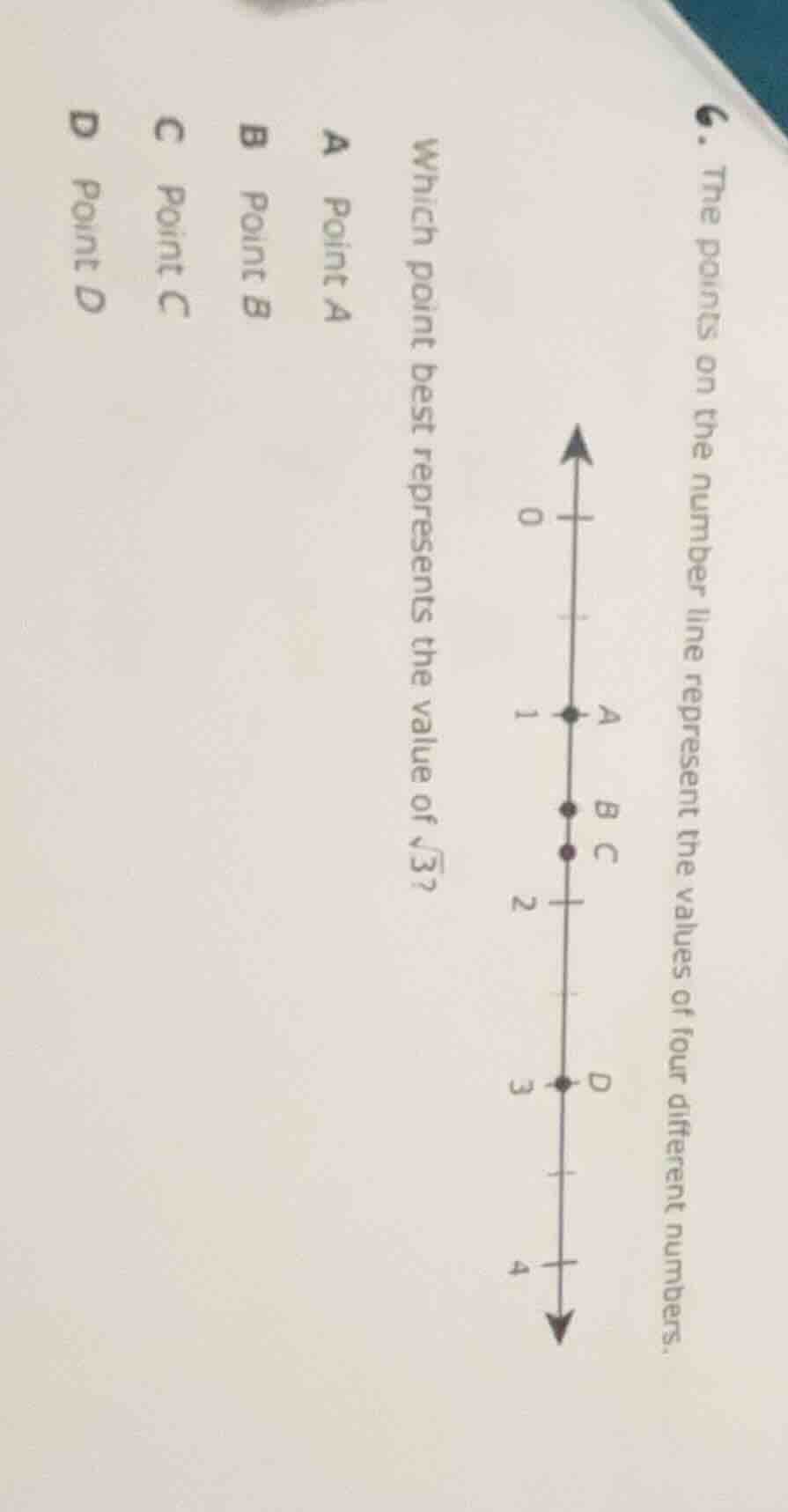 6. the points on the number line represent the values of four different…