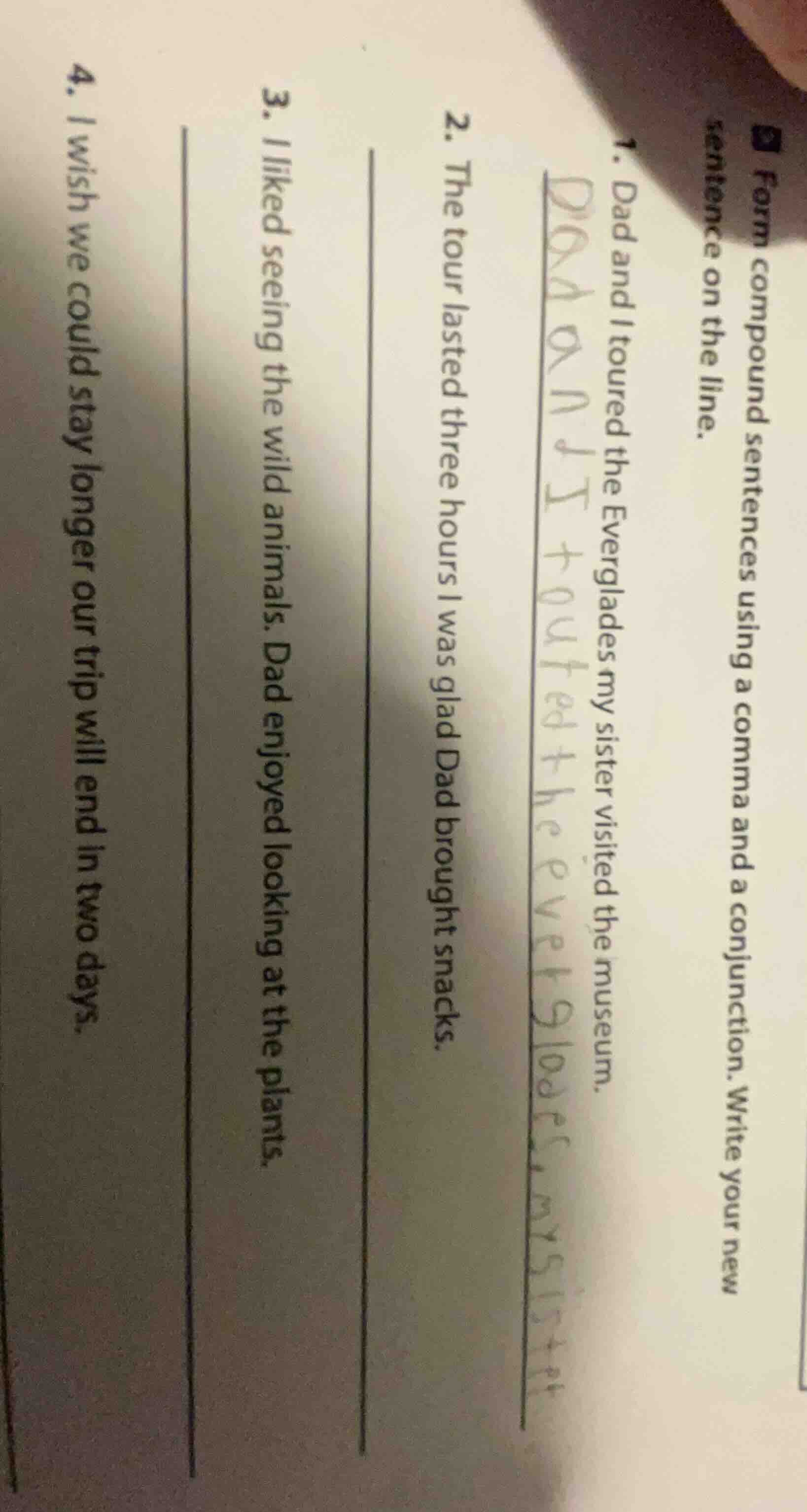 form compound sentences using a comma and a conjunction. write your new…