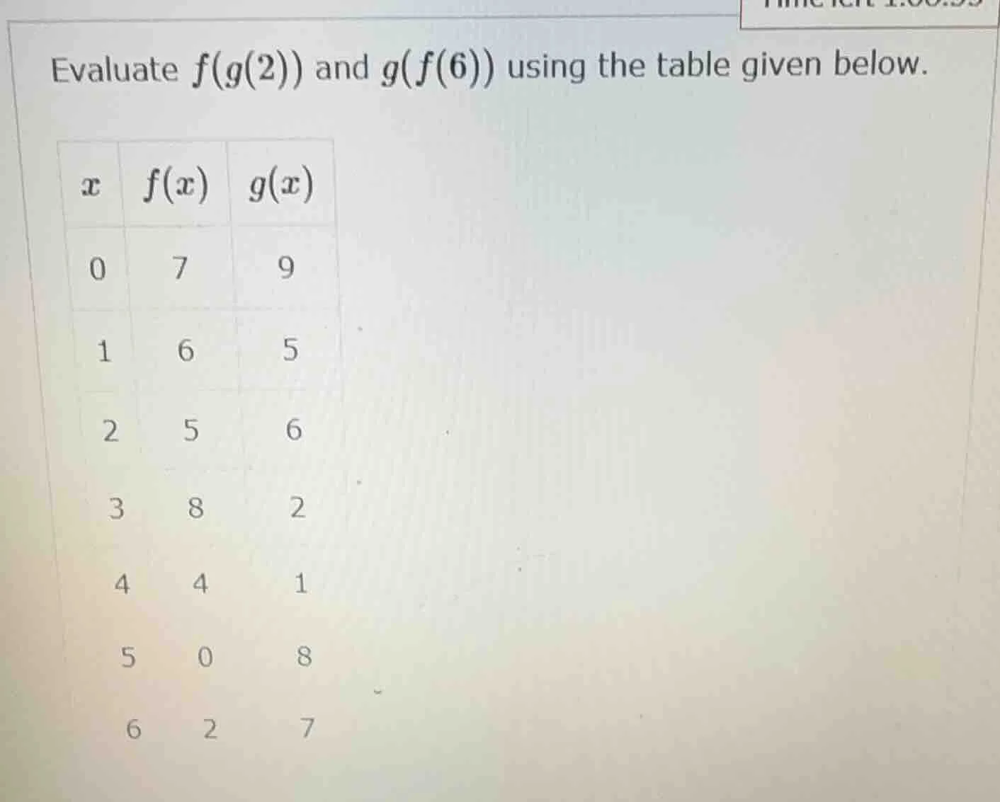 evaluate $f(g(2))$ and $g(f(6))$ using the table given below. | $x$ | $…