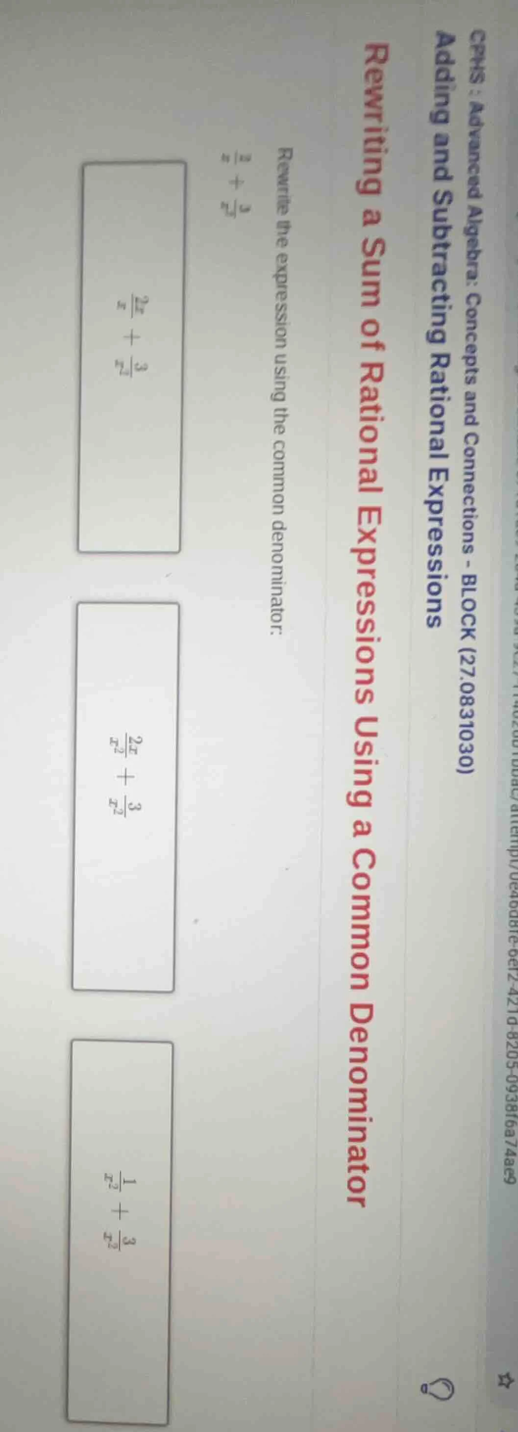 cphs : advanced algebra: concepts and connections - block (27.0831030) …