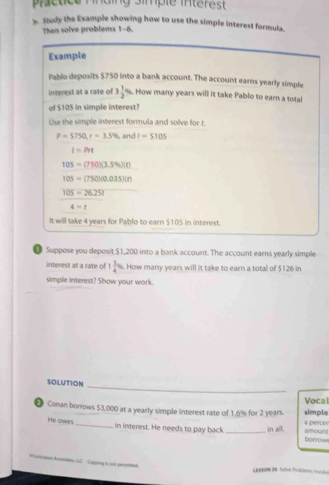 practice finding simple interest study the example showing how to use t…