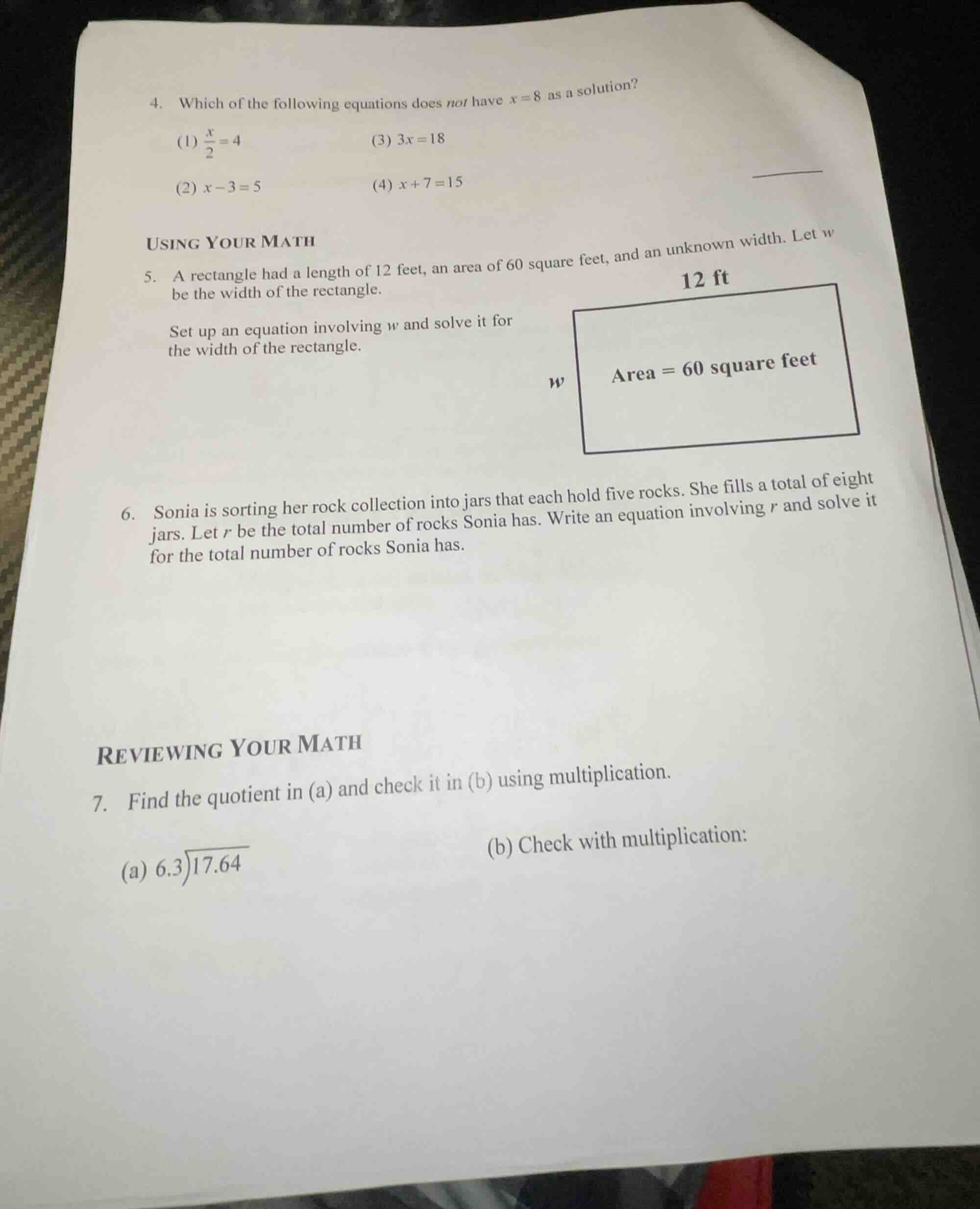 4. which of the following equations does not have x=8 as a solution? (1…