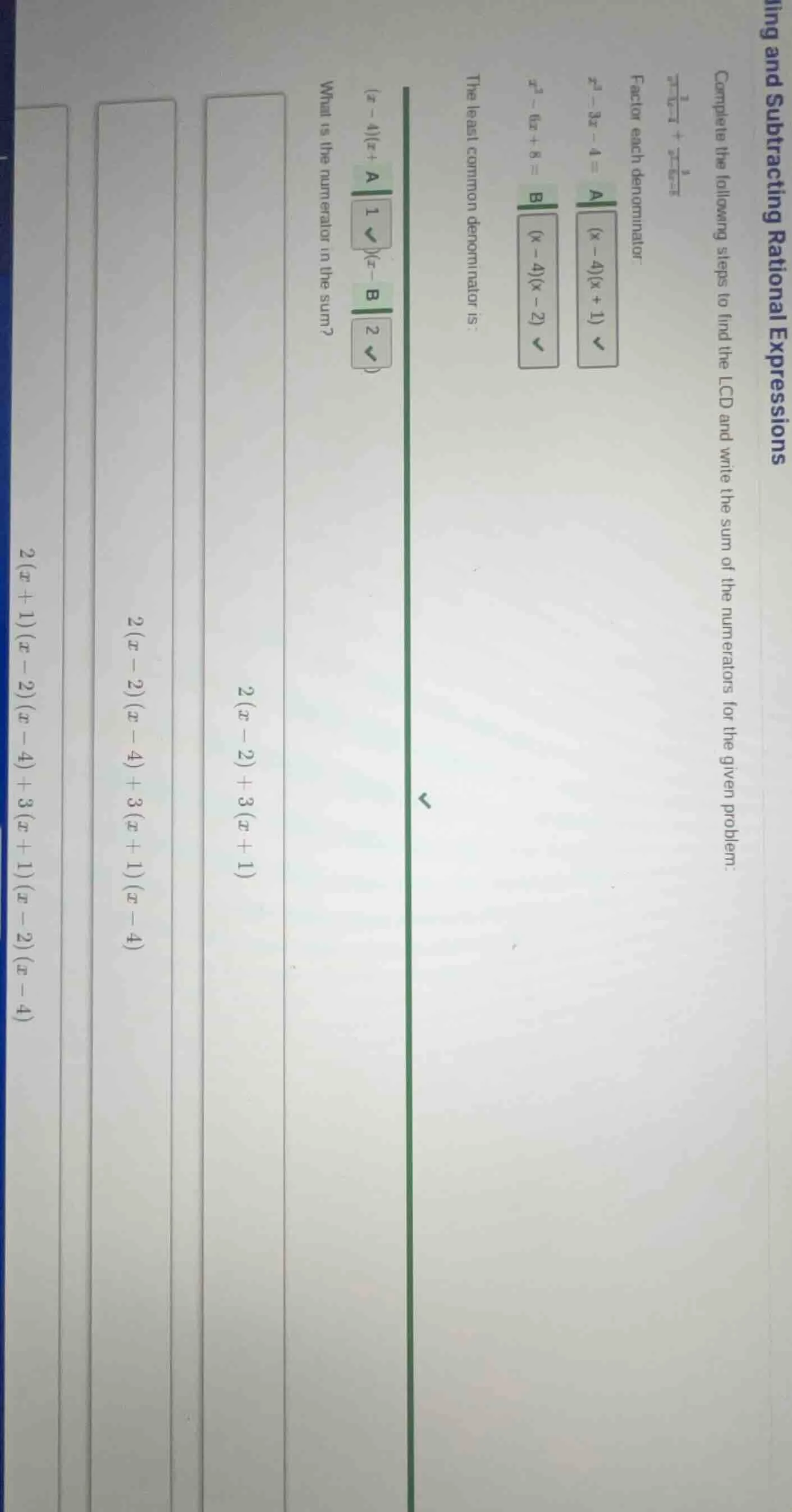 adding and subtracting rational expressions complete the following step…